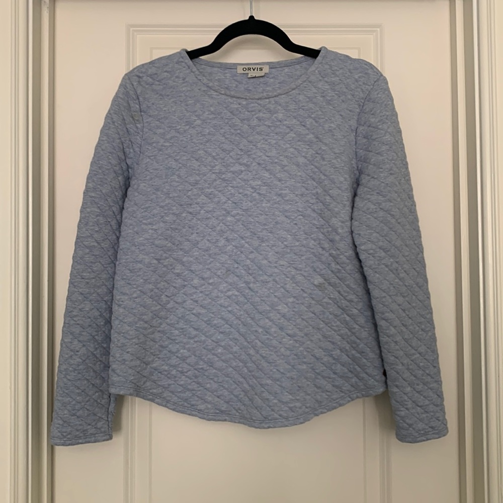 Light blue Orvis quilted sweatshirt pullover